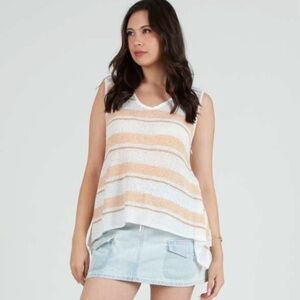 Lucca White & Tan Striped V-Neck Knit Tank
